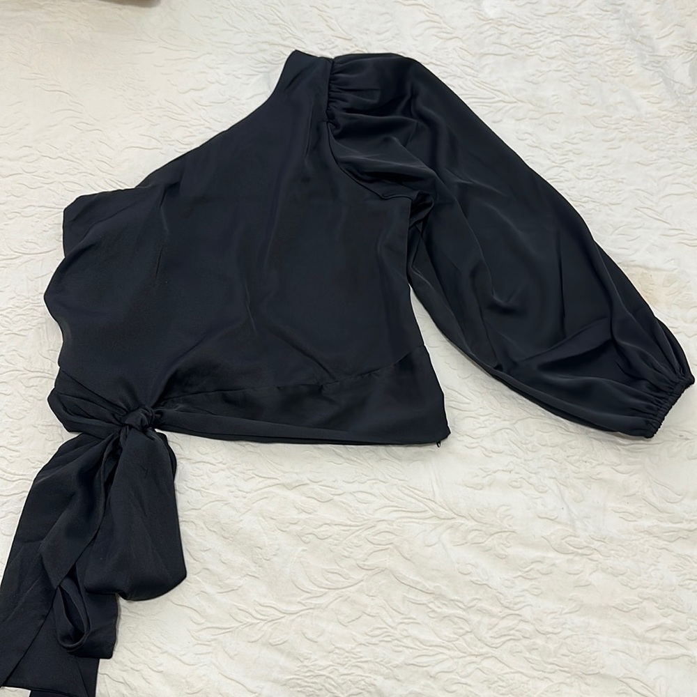 Express Satin Black One Shoulder Top